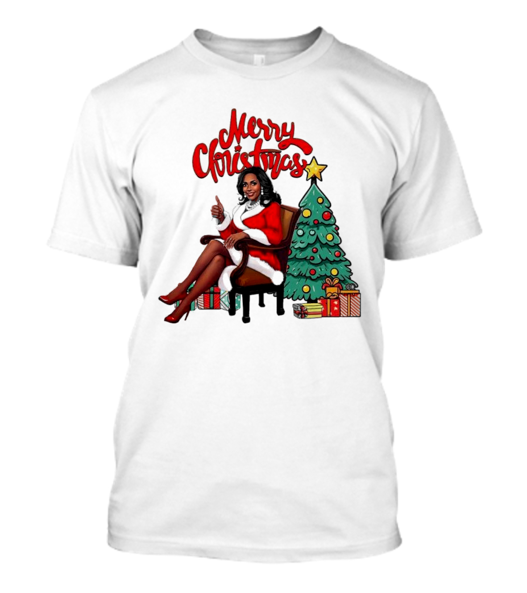 Merry Christmas Kamala Harris Chair Thumbs Up Christmas Tree Gifts T-Shirt