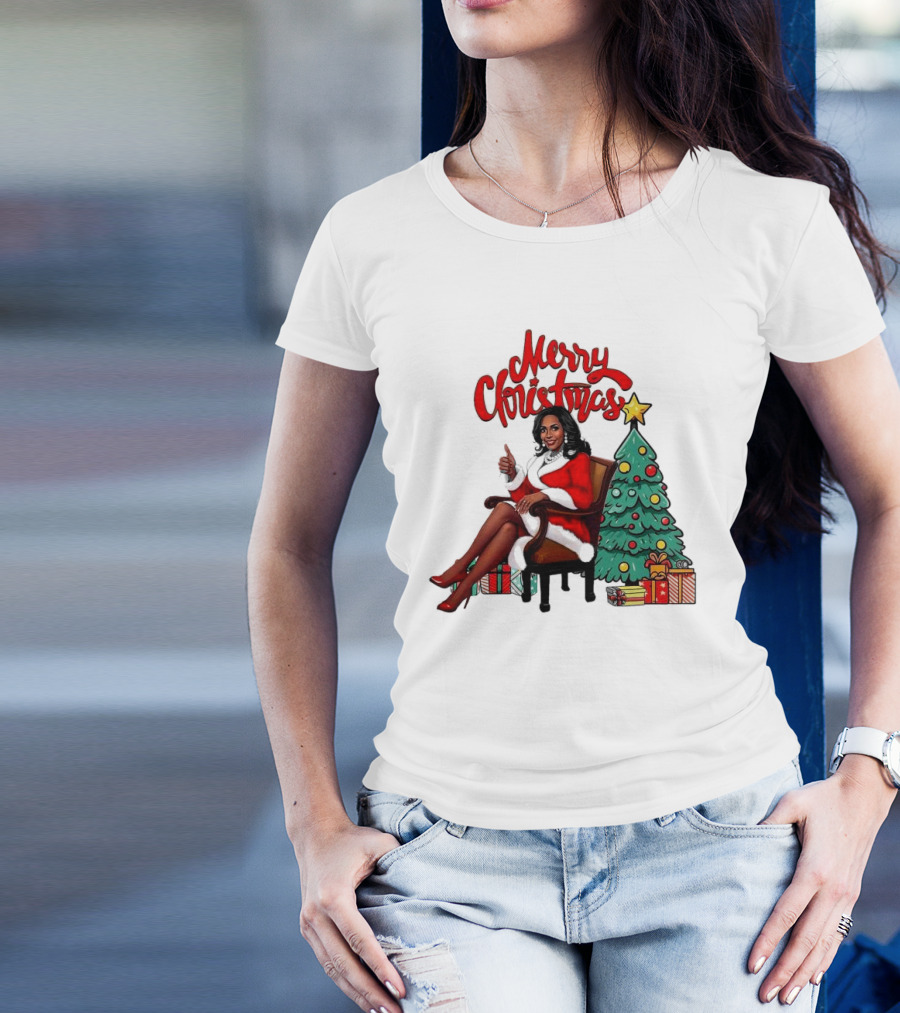 Merry Christmas Kamala Harris Chair Thumbs Up Christmas Tree Gifts T-Shirt