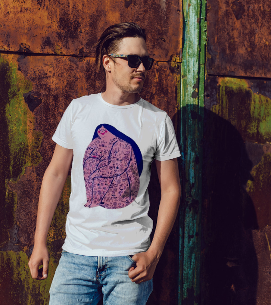 Marie Boiseau Tatouée Pink Figure With Detailed T-Shirt