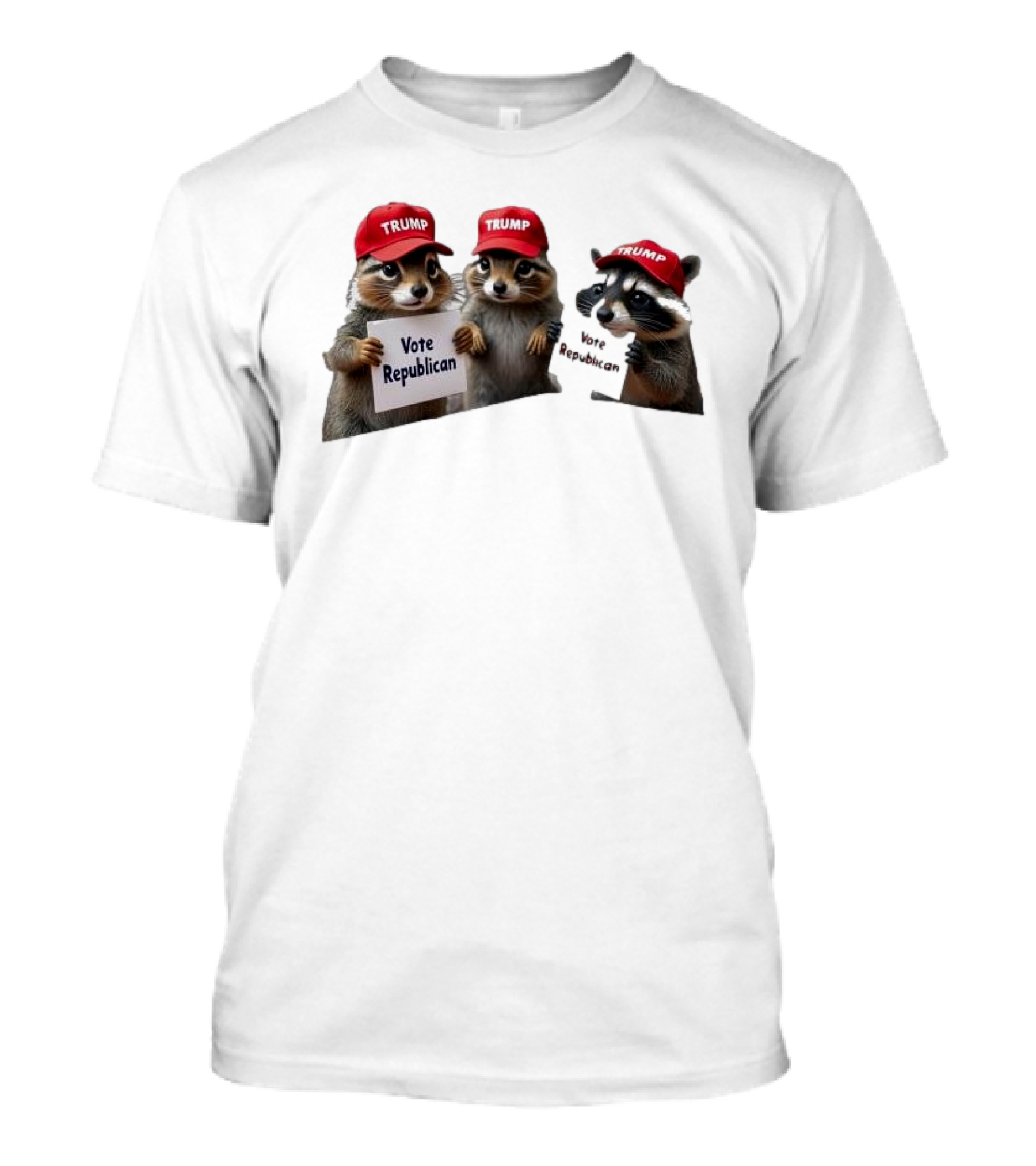 Raccoons With Trump Hats Holding Vote Republican Signs T-Shirt