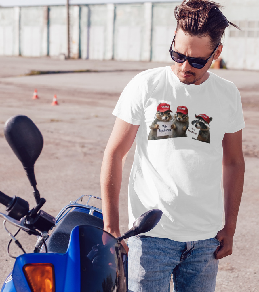 Raccoons With Trump Hats Holding Vote Republican Signs T-Shirt