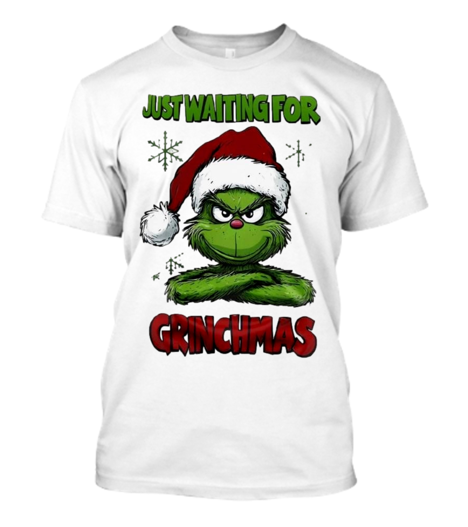 Just Waiting For Grinchmas 2024 Grinch Santa Hat T-Shirt