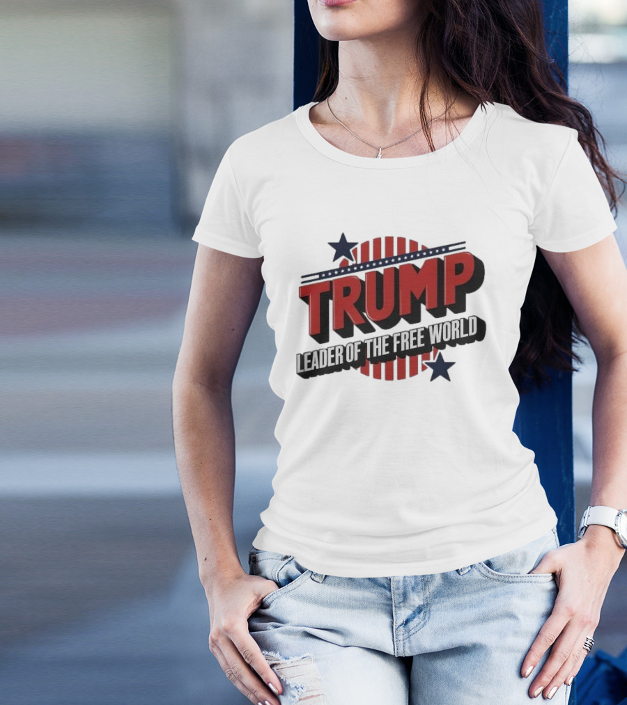 Trump Leader Of The Free World Stars And Stripes Typography T-Shirt