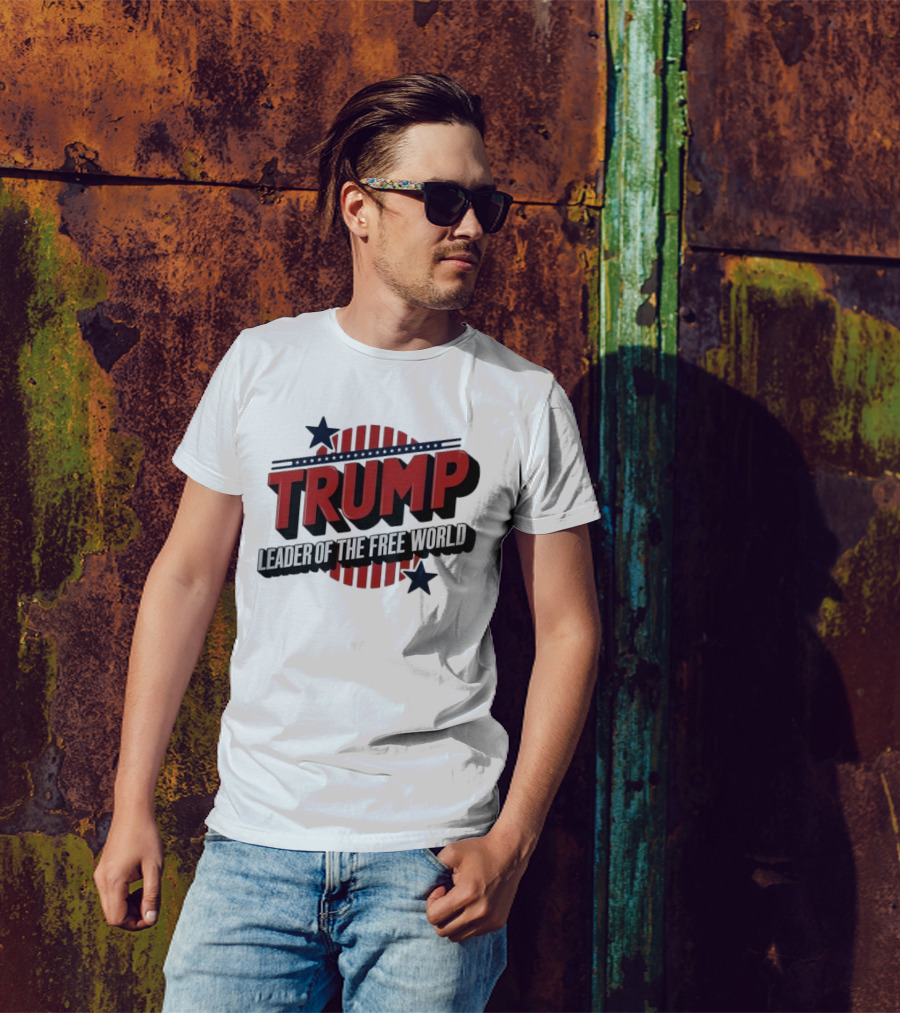 Trump Leader Of The Free World Stars And Stripes Typography T-Shirt