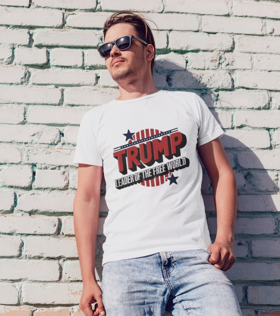 Trump Leader Of The Free World Stars And Stripes Typography T-Shirt