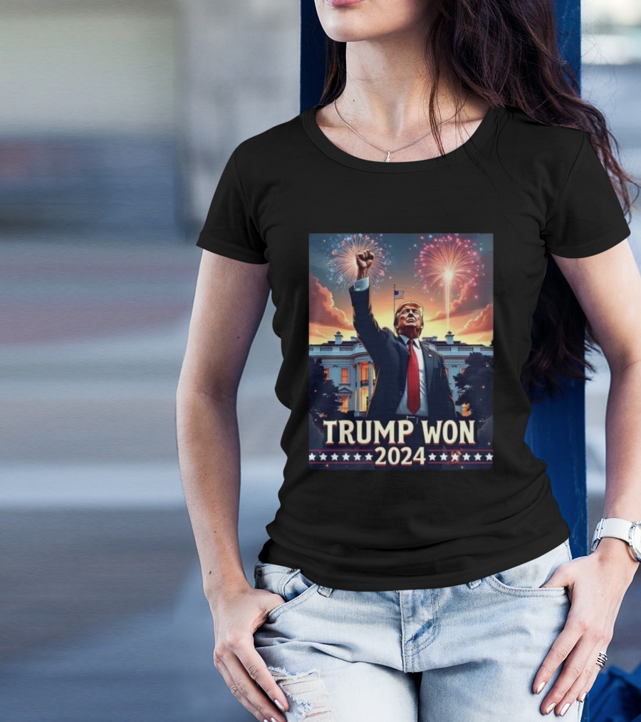 Digital Download Trump Won 2024 President Fireworks White House Image T-Shirt