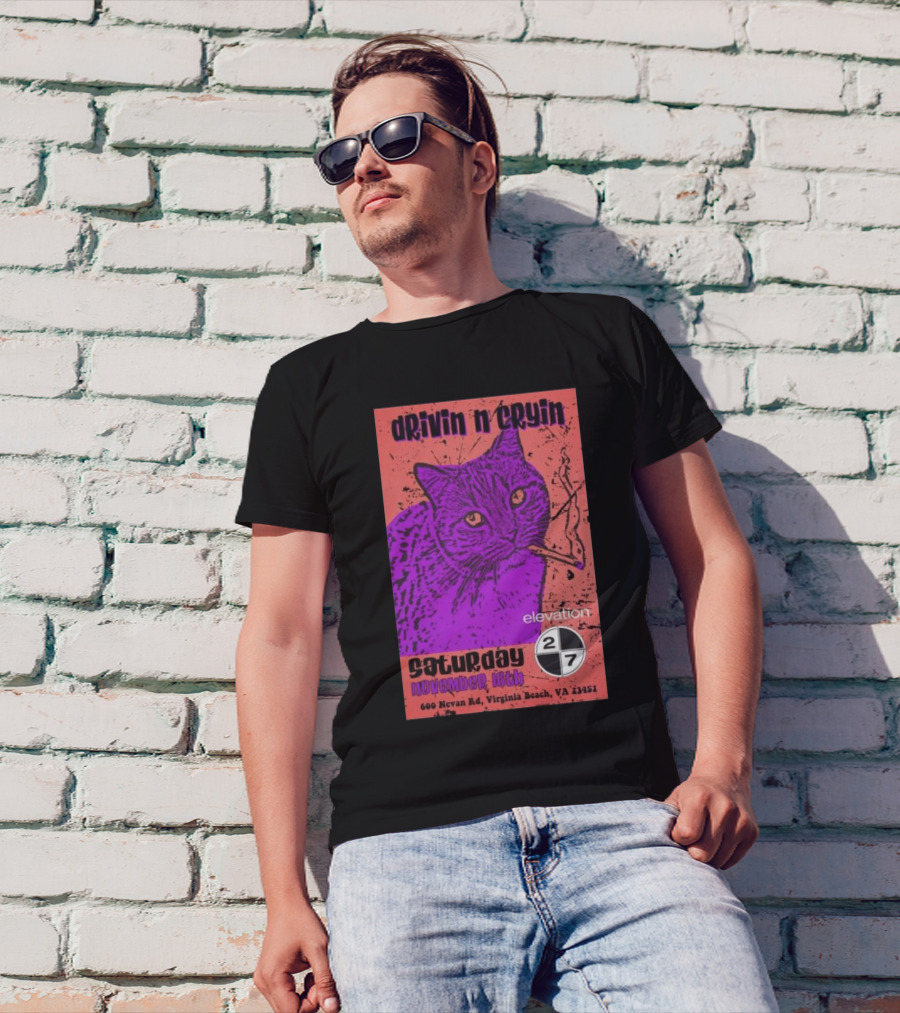 Drivin N Cryin Concert At Elevation 27 Virginia Beach Nov 16th 2024 With Cat Smoking T-Shirt