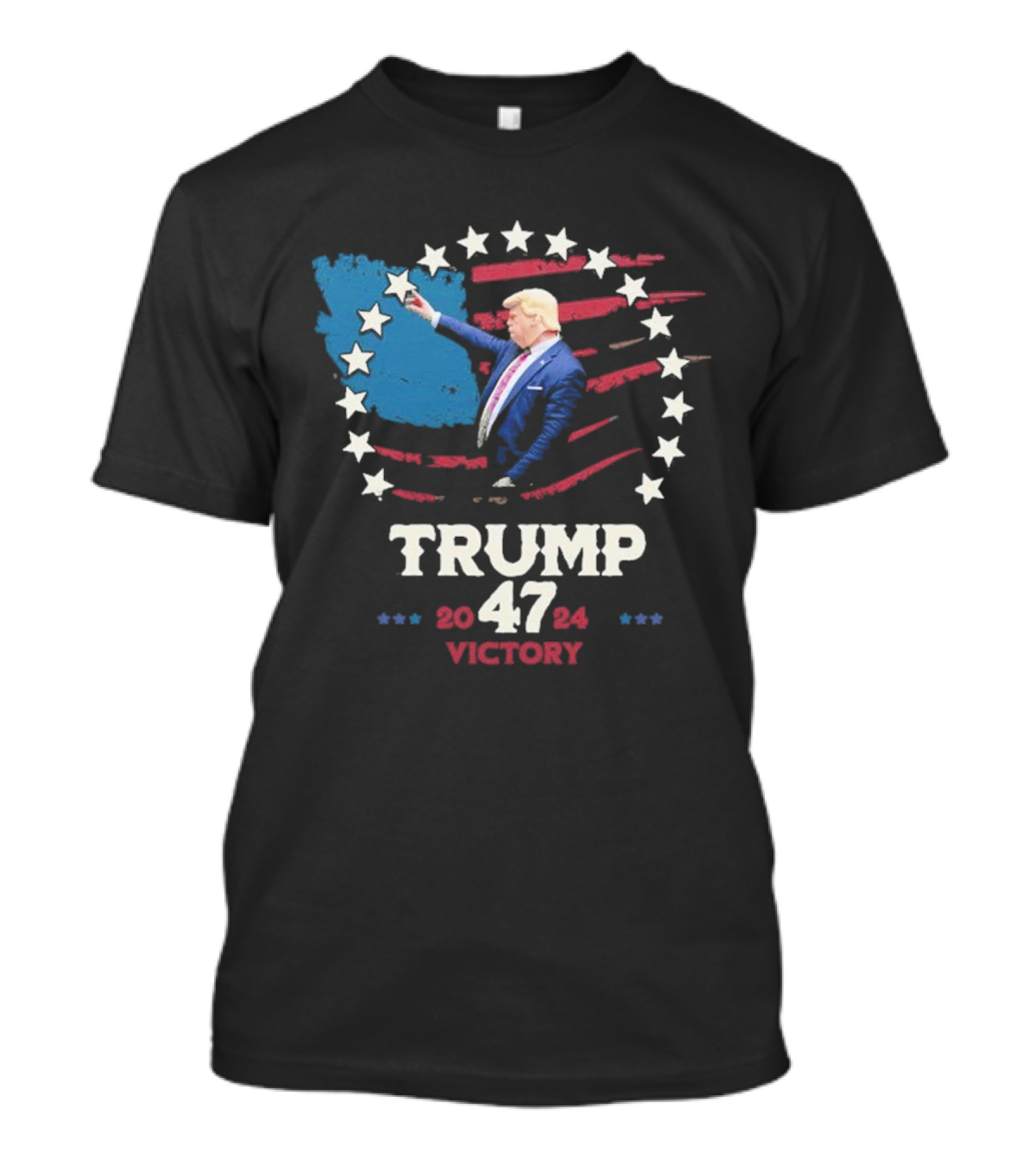 Trump 47 Victory 2024 President Trump Election Victory Stars And Stripes Background T-Shirt