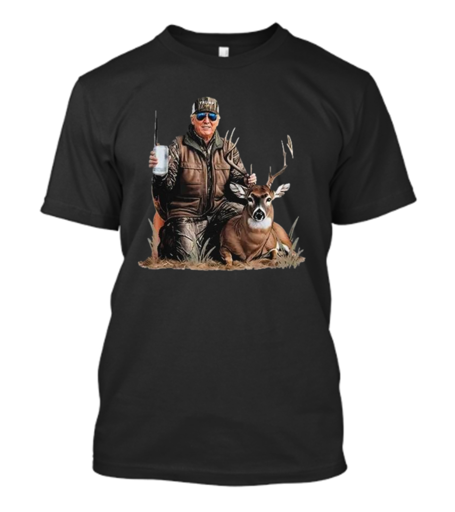 Trump Deer Hunting 2024 President Hunter With Deer And Beverage T-Shirt