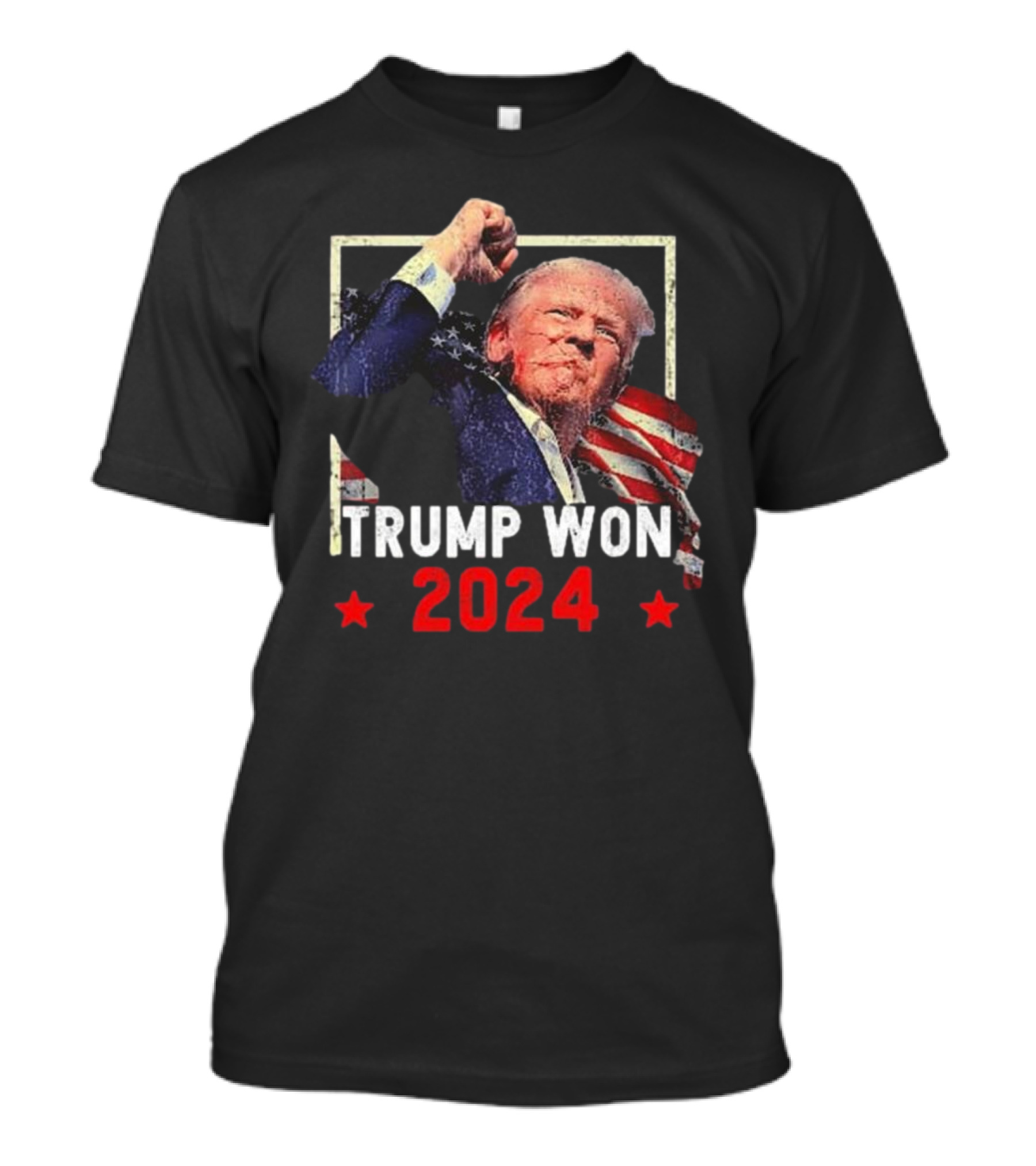 Trump Won 2024 President 47th American Flag Image T-Shirt