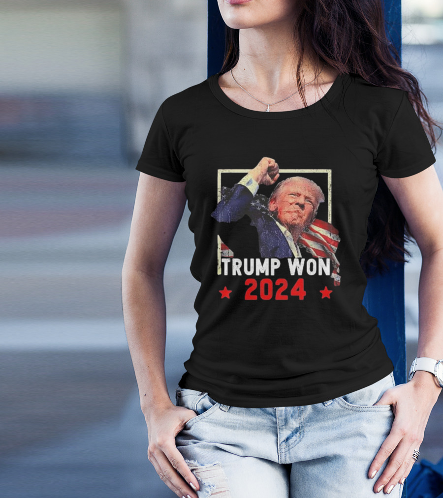 Trump Won 2024 President 47th American Flag Image T-Shirt