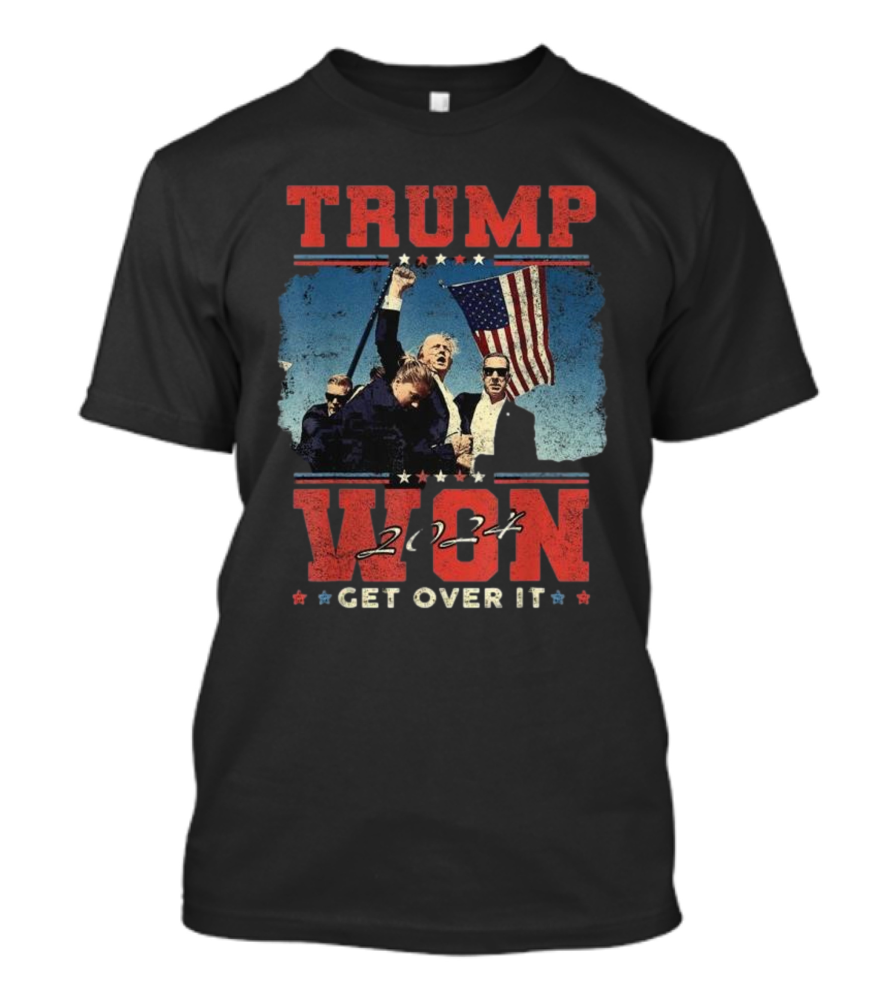 Trump Won 2024 Get Over It American Flag Victory Scene T-Shirt