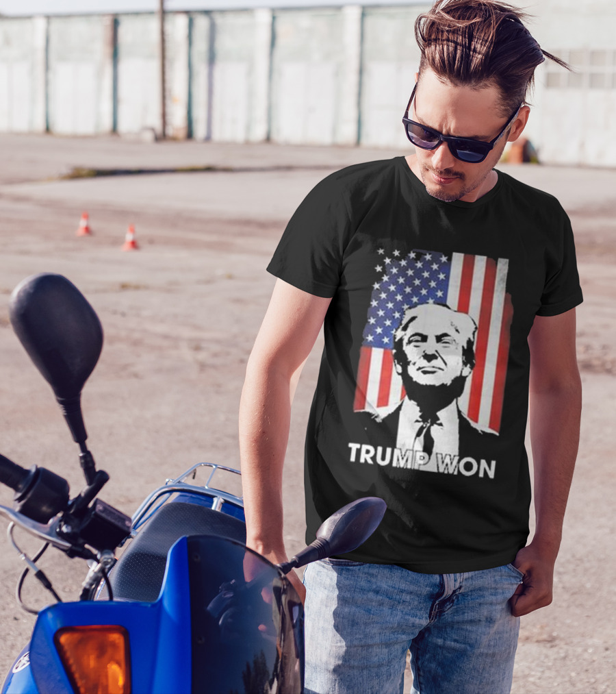 Trump Won 2024 47th US President Inauguration 2025 Election American Flag Background T-Shirt