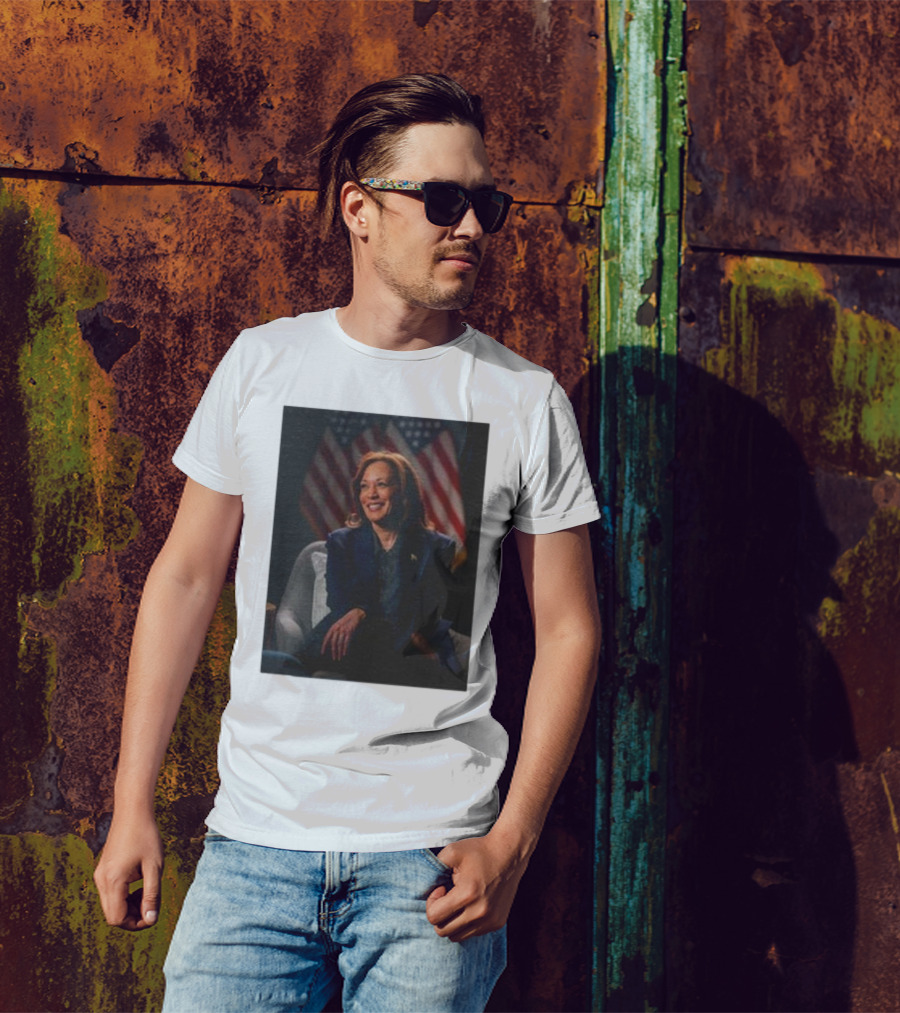 Kamala Harris 2024 Presidential Election American Flag Background T-Shirt