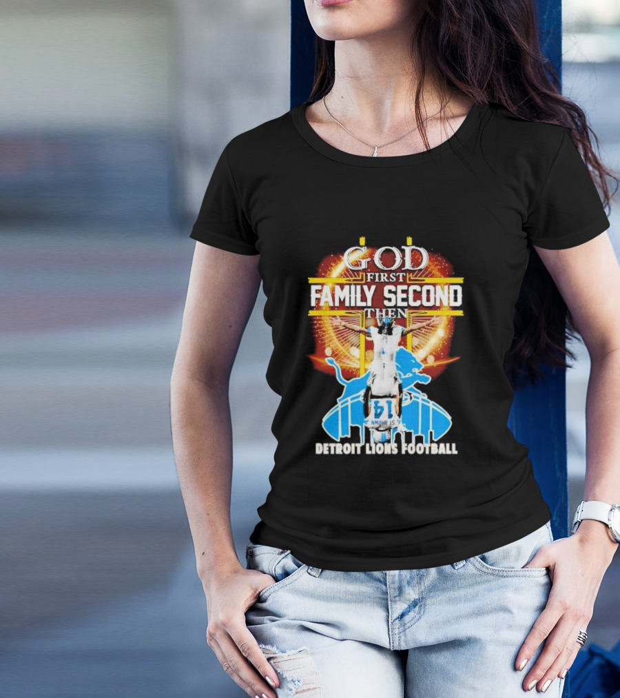 God First Family Second Detroit Lions Football Amon-Ra St. Brown Headstand T-Shirt