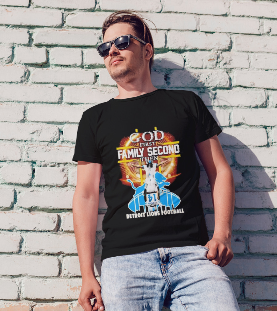 God First Family Second Detroit Lions Football Amon-Ra St. Brown Headstand T-Shirt