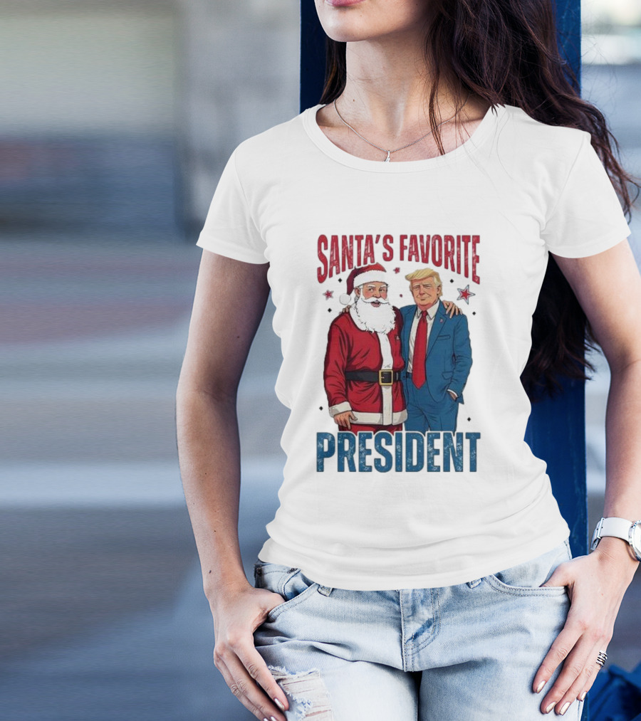 Santa’s Favorite President Trump With Santa Claus And Stars T-Shirt