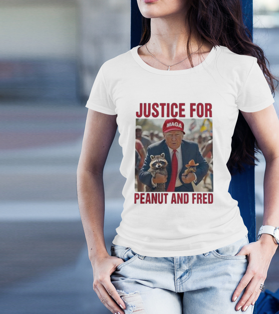 MAGA Justice For Peanut And Fred Trump Holding Raccoon And Squirrel T-Shirt