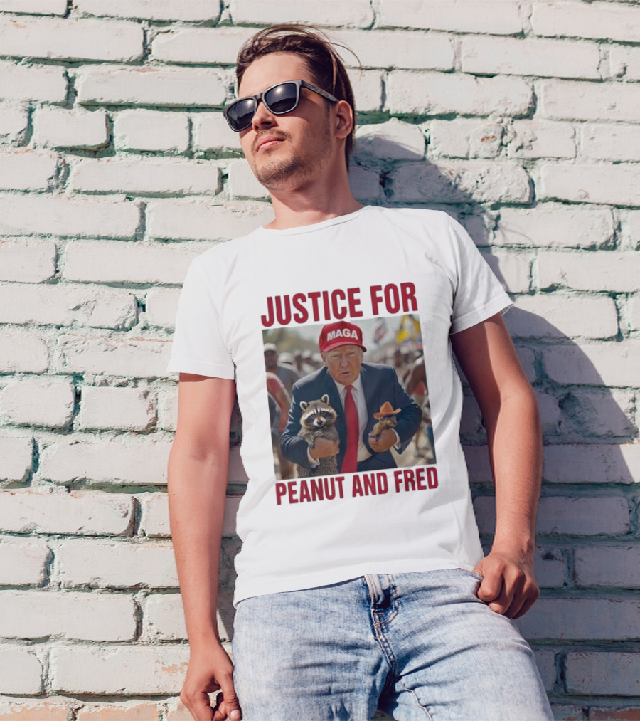 MAGA Justice For Peanut And Fred Trump Holding Raccoon And Squirrel T-Shirt