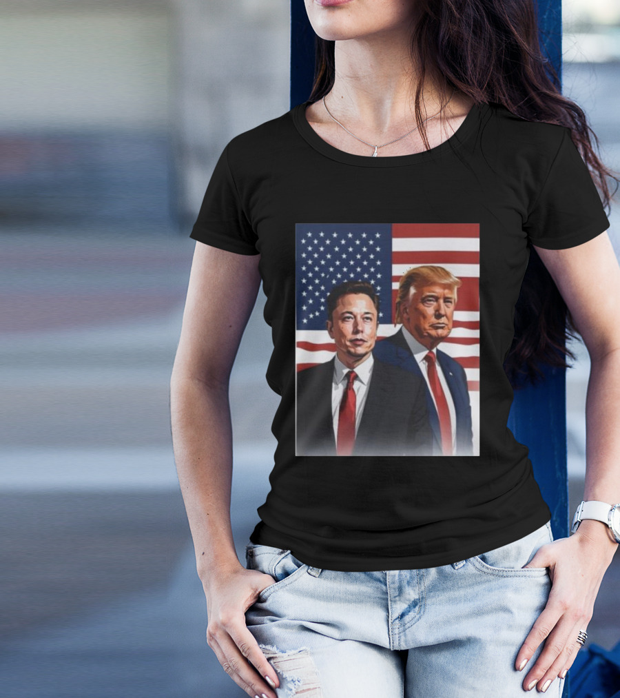 Donald Trump Elon Musk US Flag T-Shirt