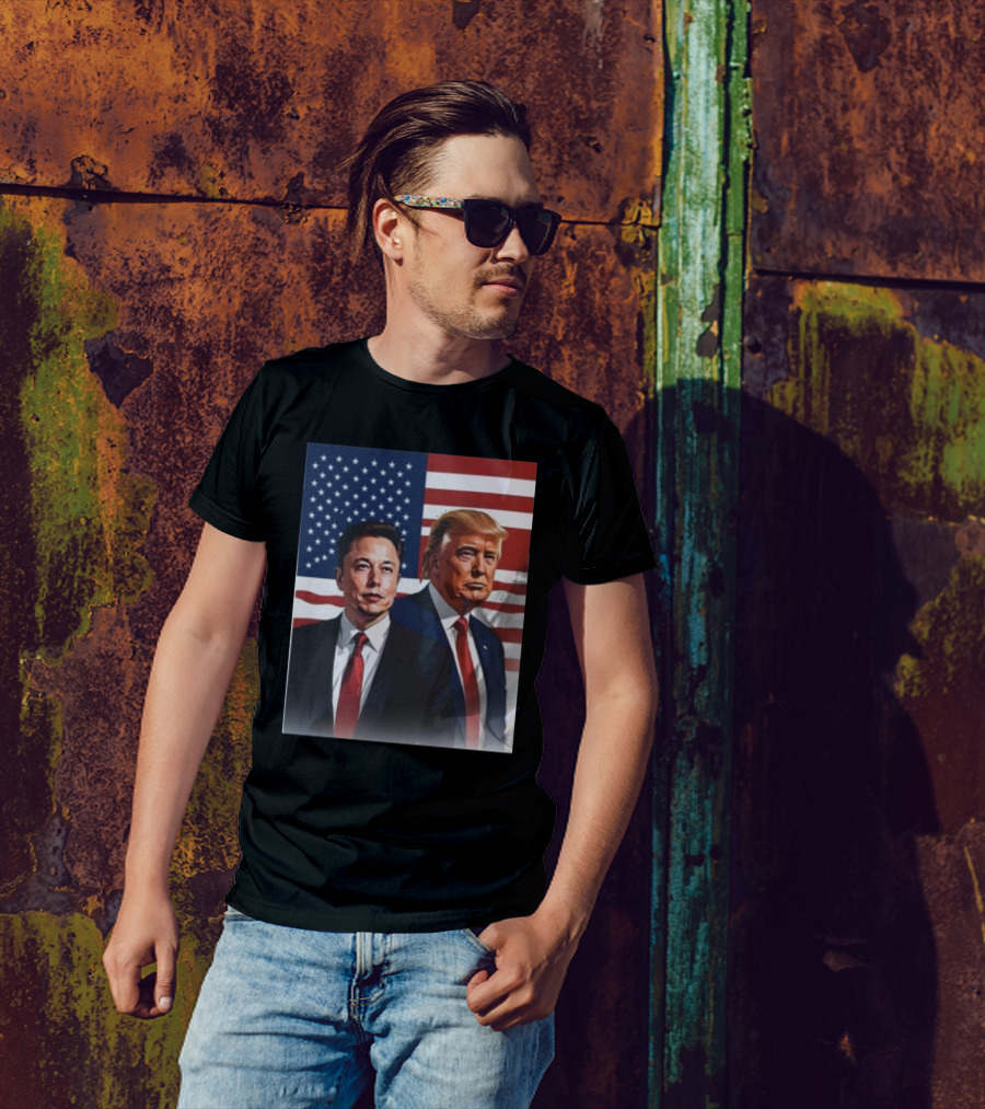 Donald Trump Elon Musk US Flag T-Shirt