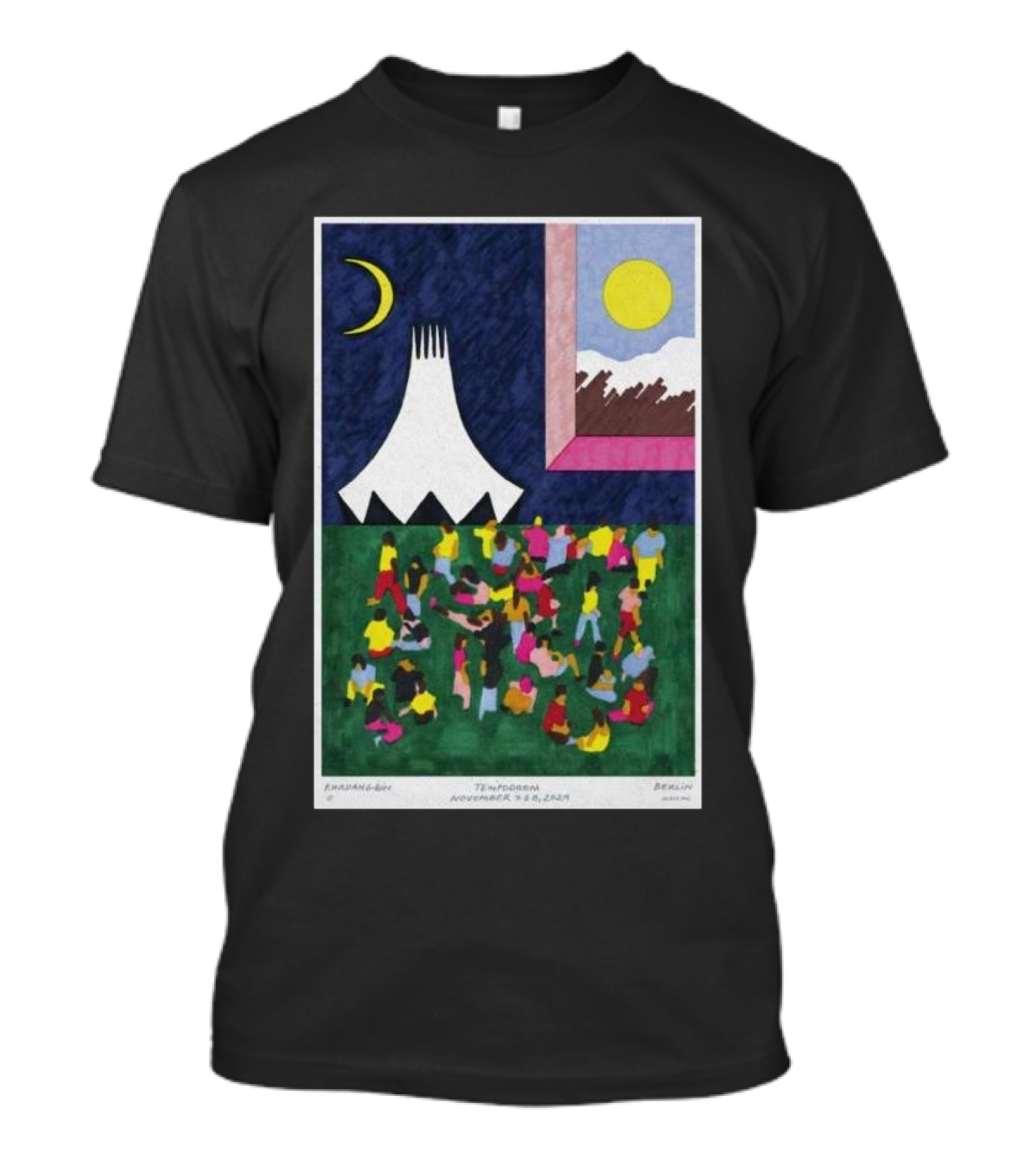 Khruangbin November 7-8 2024 Berlin Artwork With Colorful Crowd And Night Sky Motif T-Shirt
