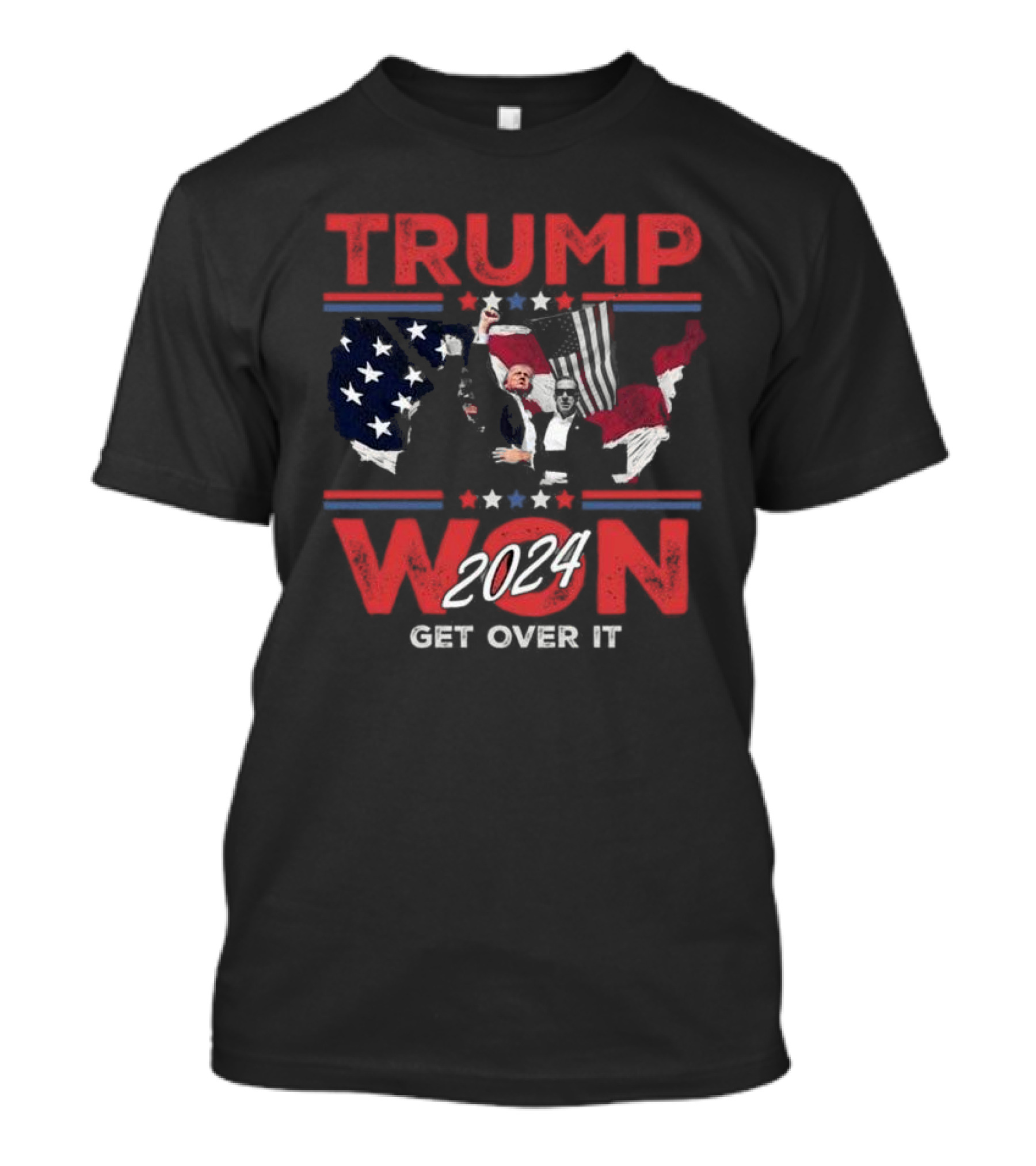 Trump Won 2024 Get Over It Patriotic USA Flag T-Shirt