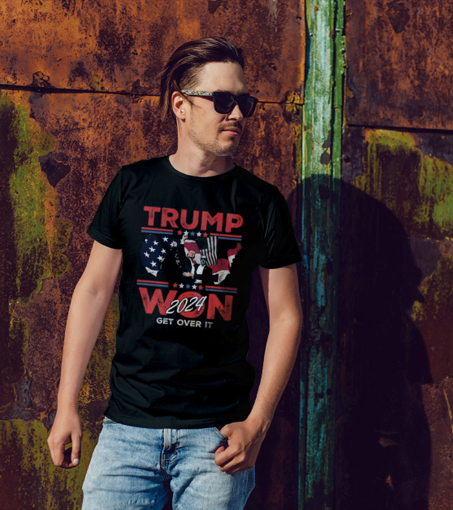 Trump Won 2024 Get Over It Patriotic USA Flag T-Shirt
