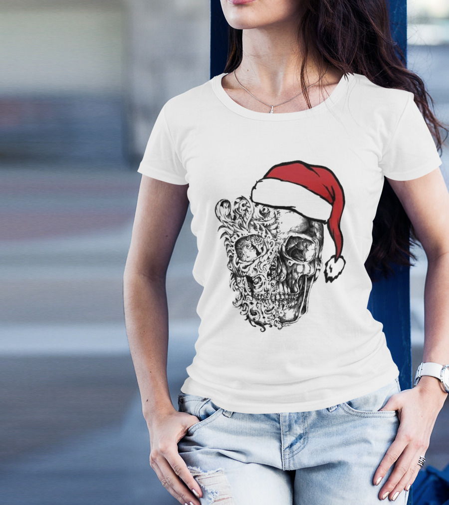 Deck The Halls With Skulls And Bodies Santa Hat Christmas Skull T-Shirt