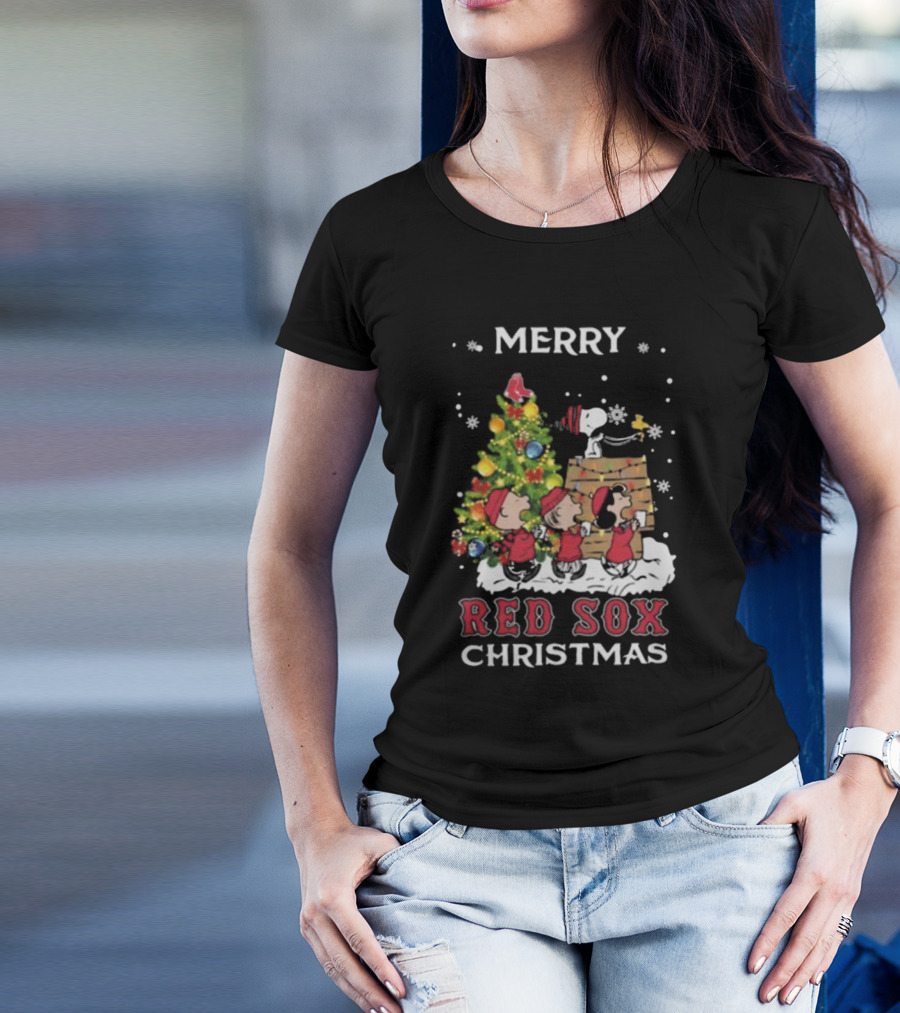 Merry Red Sox Christmas Snoopy And Friends T-Shirt