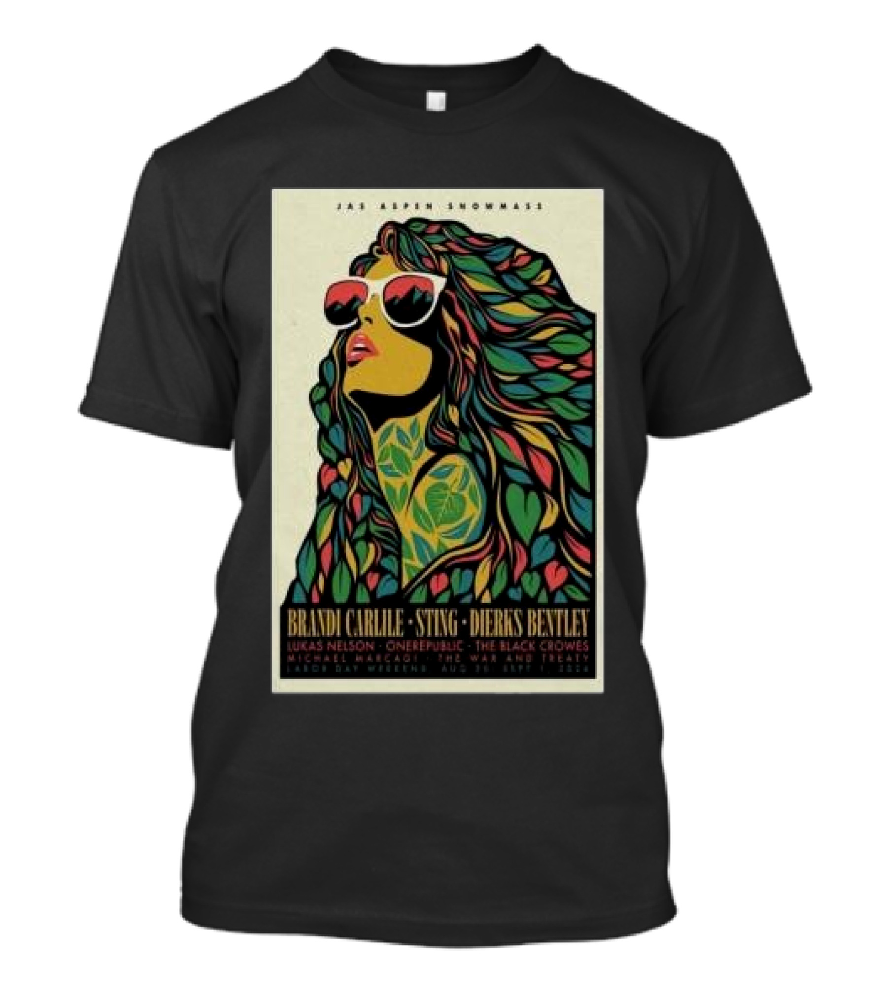 JAS Aspen Snowmass 2024 Labor Day Weekend Featuring Brandi Carlile Sting Dierks Bentley Lukas Nelson OneRepublic The Black Crowes Michael Franti Spearhead Jade Jackson T-Shirt