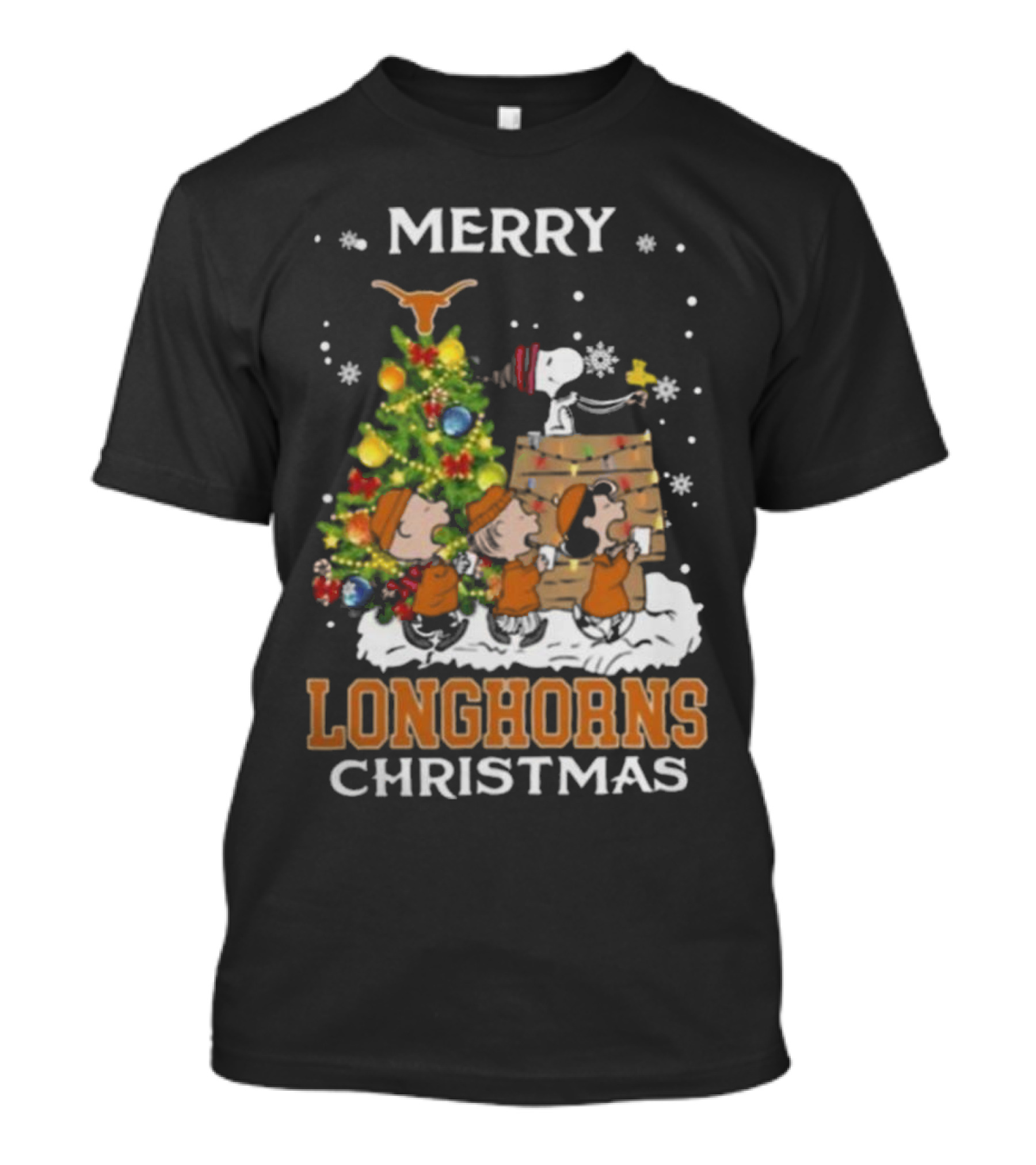 Merry Longhorns Christmas 2024 Texas Snoopy And Friends T-Shirt