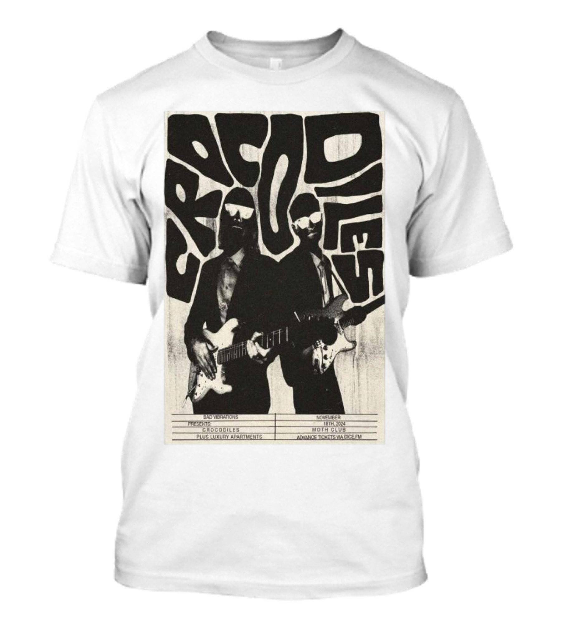 Crocodiles Bad Vibrations Tour Live Luxury Apartments Nov 18 2024 Moth Club London UK T-Shirt