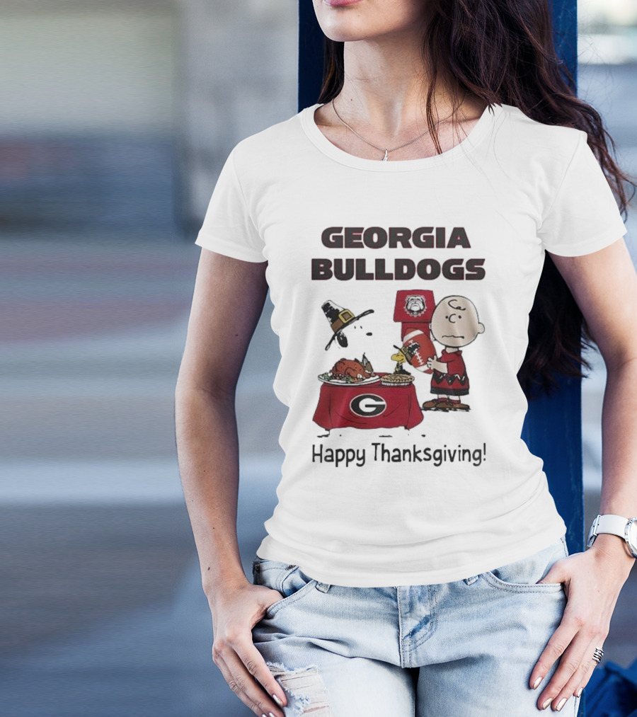 Georgia Bulldogs Peanuts Thanksgiving Celebrations Charlie Brown Football T-Shirt