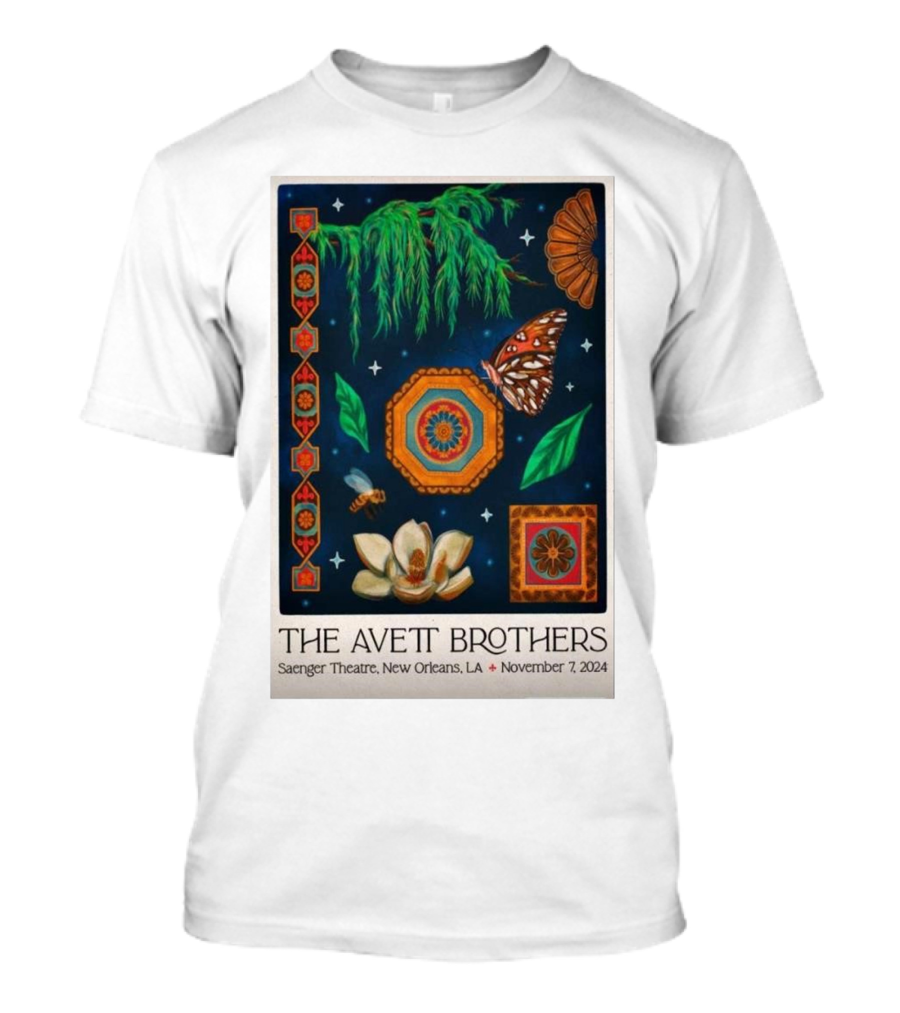 The Avett Brothers November 7 2024 Saenger Theatre New Orleans LA Tour Magnolia And Butterfly T-Shirt
