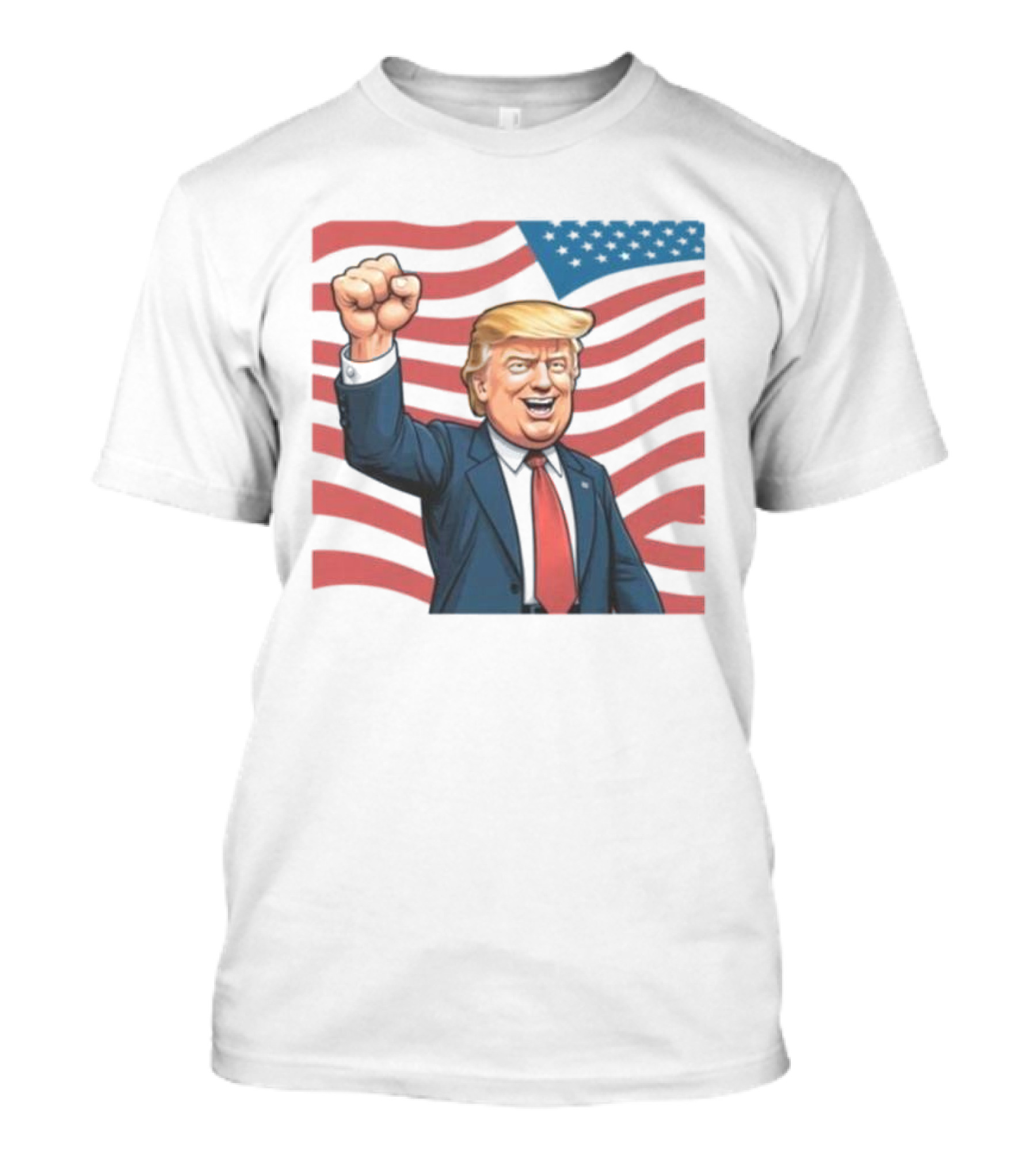Trump Won Again Trump Fist Pump US Flag Cartoon T-Shirt