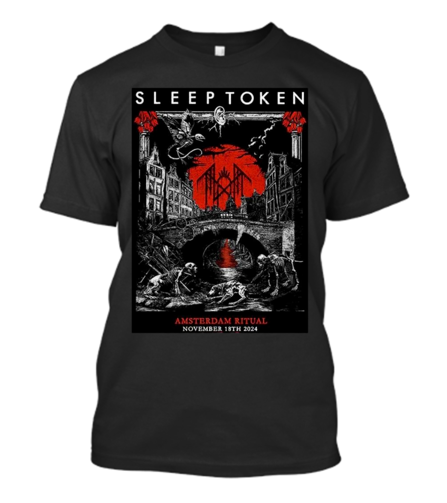SLEEP TOKEN Amsterdam Ritual November 18th 2024 Under Gothic Arches With Skeleton Worshipers T-Shirt