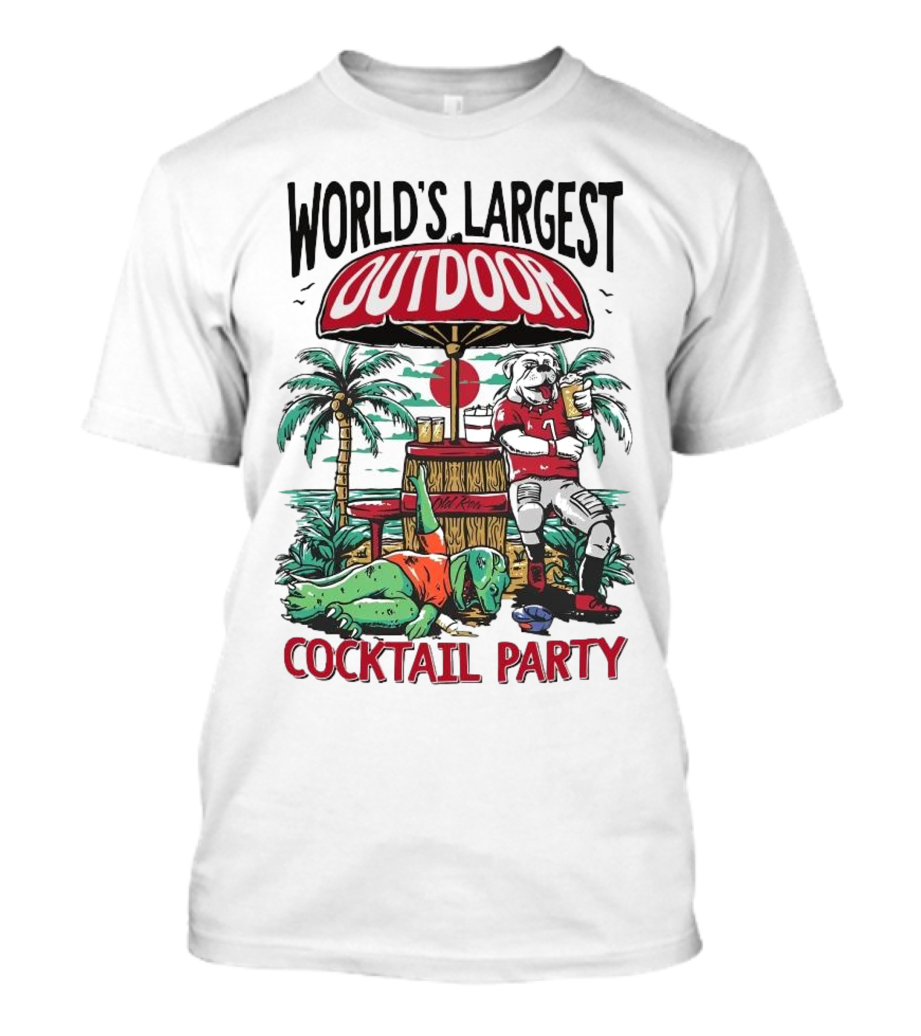 World's Largest Outdoor Cocktail Party 2024 Football Theme Palm Trees And Animals T-Shirt