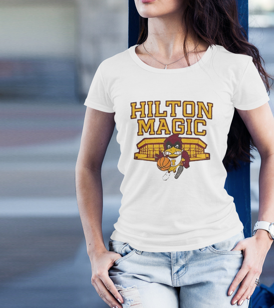 Iowa State Hilton Magic Cyclones Basketball Mascot With Hilton Coliseum T-Shirt