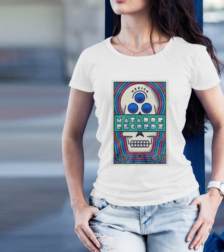 MÉXICO MATADOR RECORDS 2024 Skull Design With Blue Circles T-Shirt
