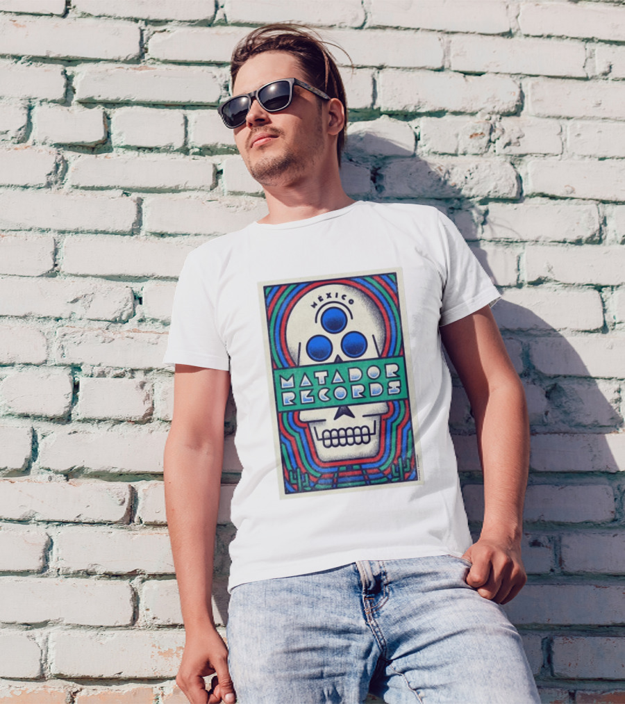 MÉXICO MATADOR RECORDS 2024 Skull Design With Blue Circles T-Shirt