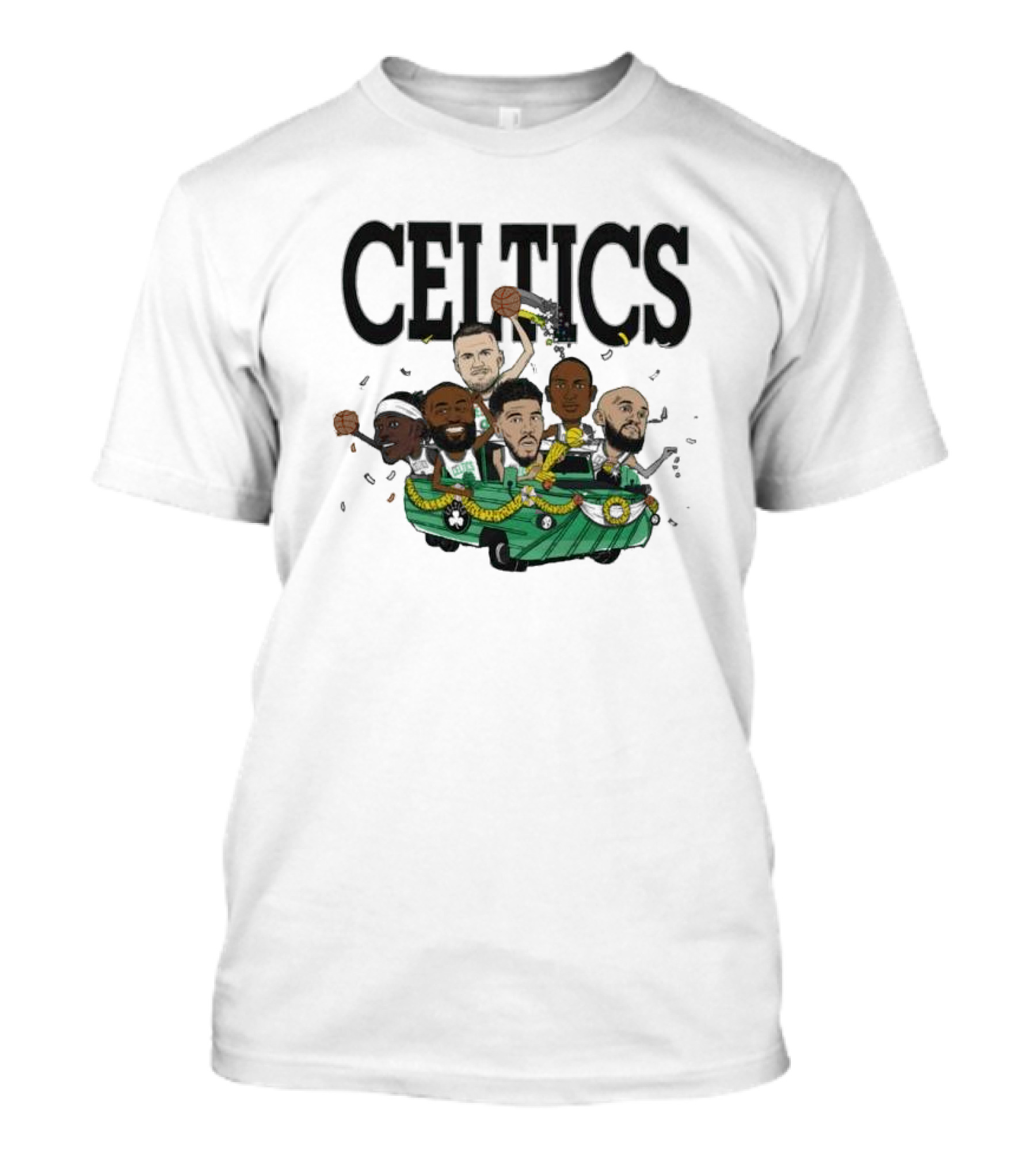 Celtics 2024 NBA Finals Champions Six-Pack Caricature Parade Celebrating Victory T-Shirt