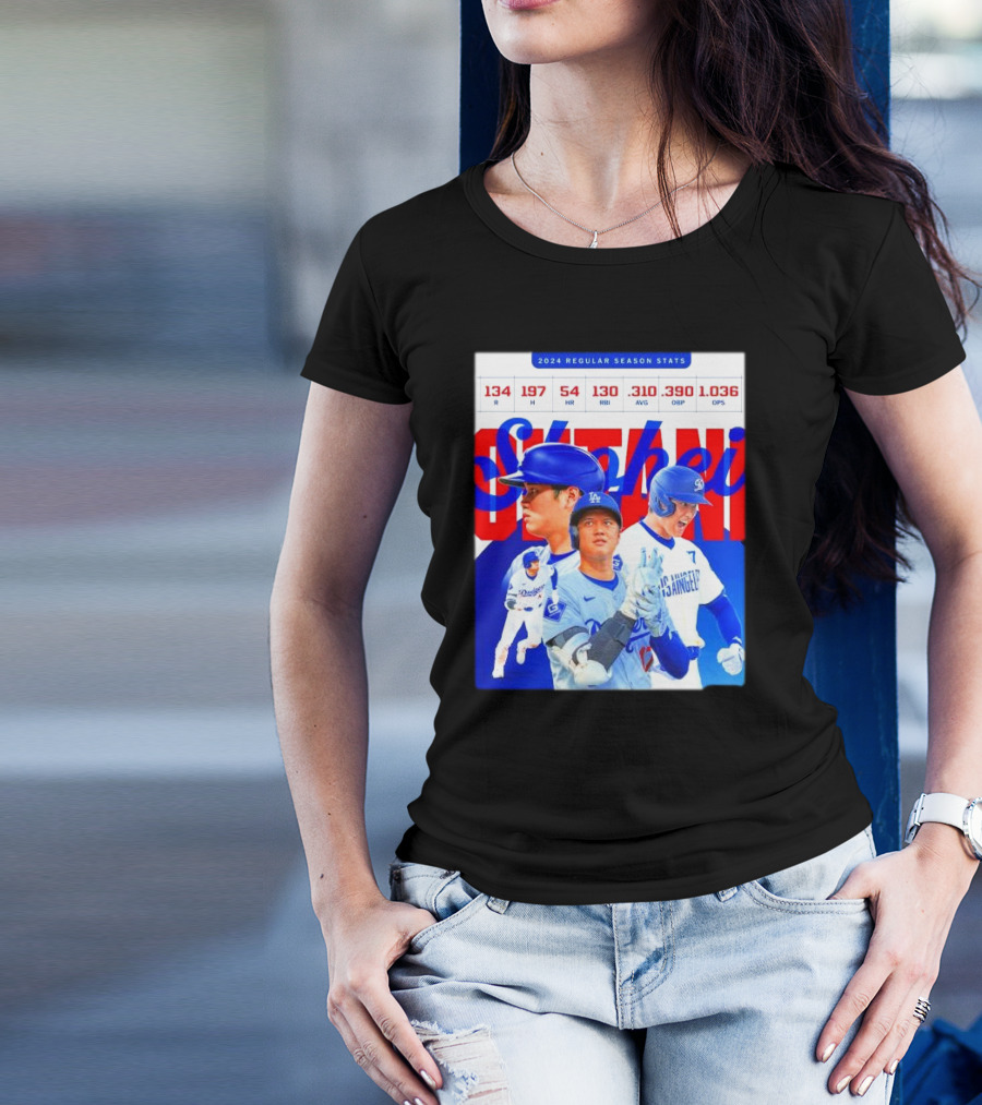 LA Dodgers Shohei Ohtani 2024 Regular Season Stats R H HR RBI AVG OBP OPS T-Shirt