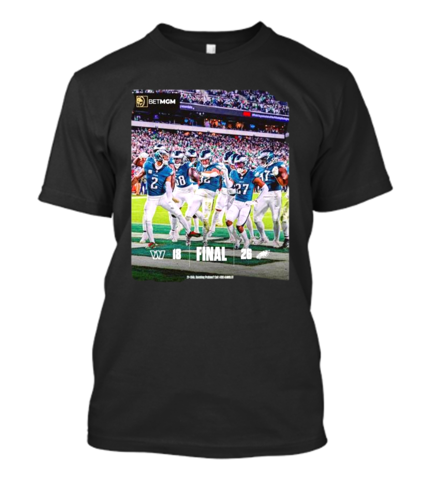BETMGM Philadelphia Eagles Victory Over Washington Commanders 26-18 Final Score NFL Football Game T-Shirt