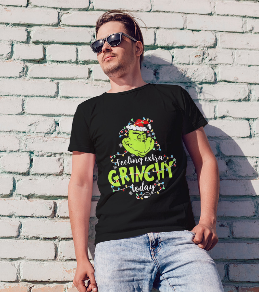 Feeling Extra Grinchy Today Santa Grinch With Christmas Lights T-Shirt