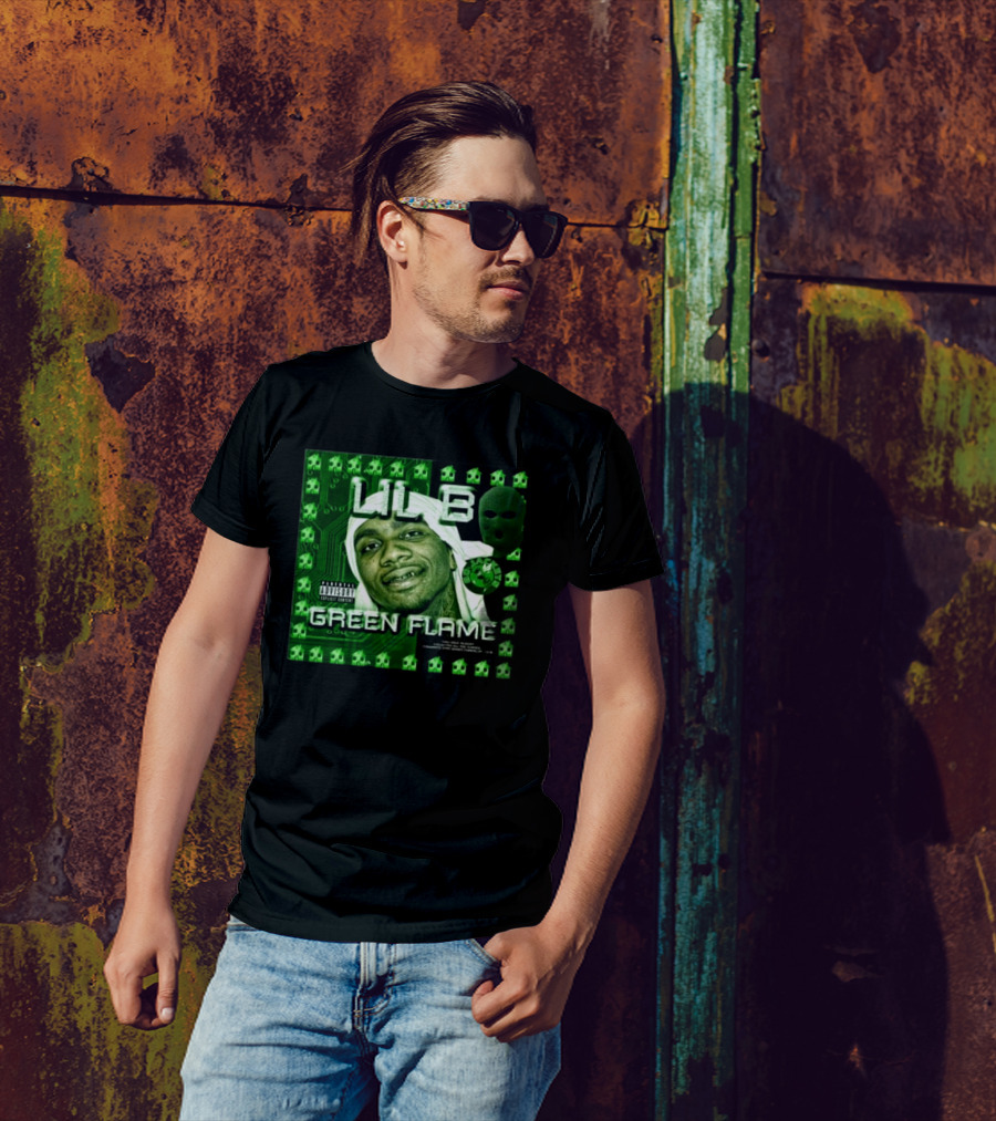 LIL B Green Flame Album Cover Art With Circuit Background And Face T-Shirt