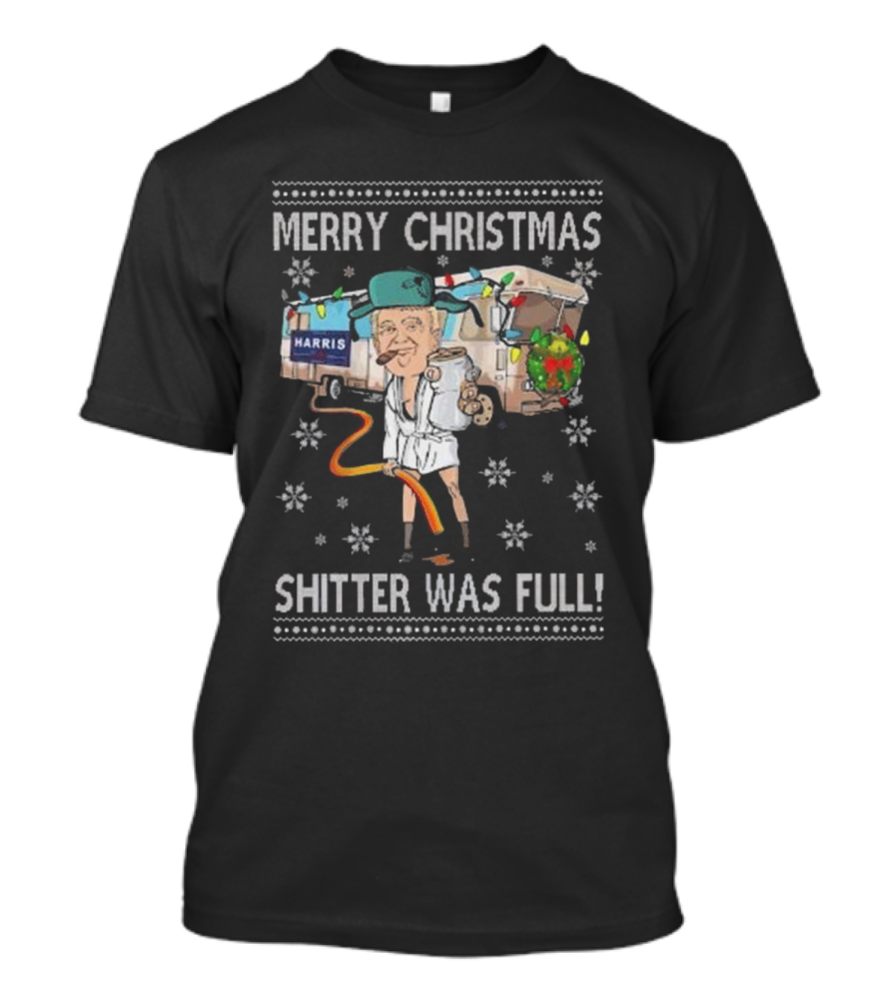 Merry Christmas Shitter Was Full Harris Holiday Humor Bus Scene T-Shirt