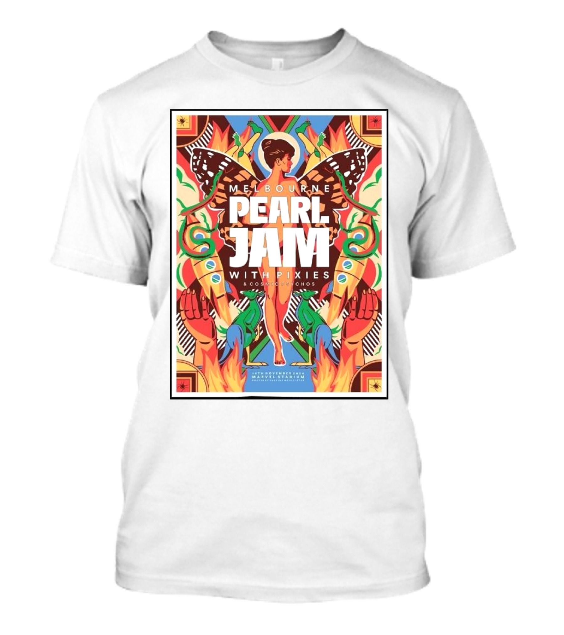 Melbourne Pearl Jam With Pixies Concert Poster November 15th 2024 Marvel Stadium Event Artwork By Justine Mcallister T-Shirt