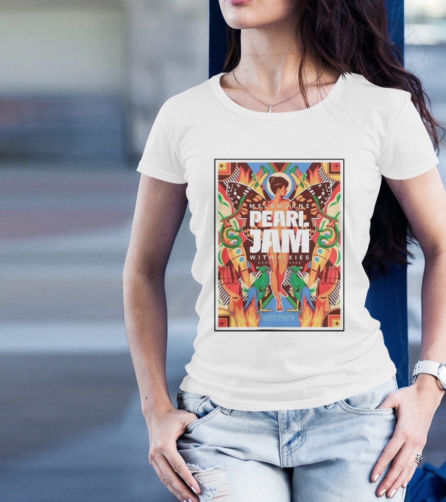 Melbourne Pearl Jam With Pixies Concert Poster November 15th 2024 Marvel Stadium Event Artwork By Justine Mcallister T-Shirt