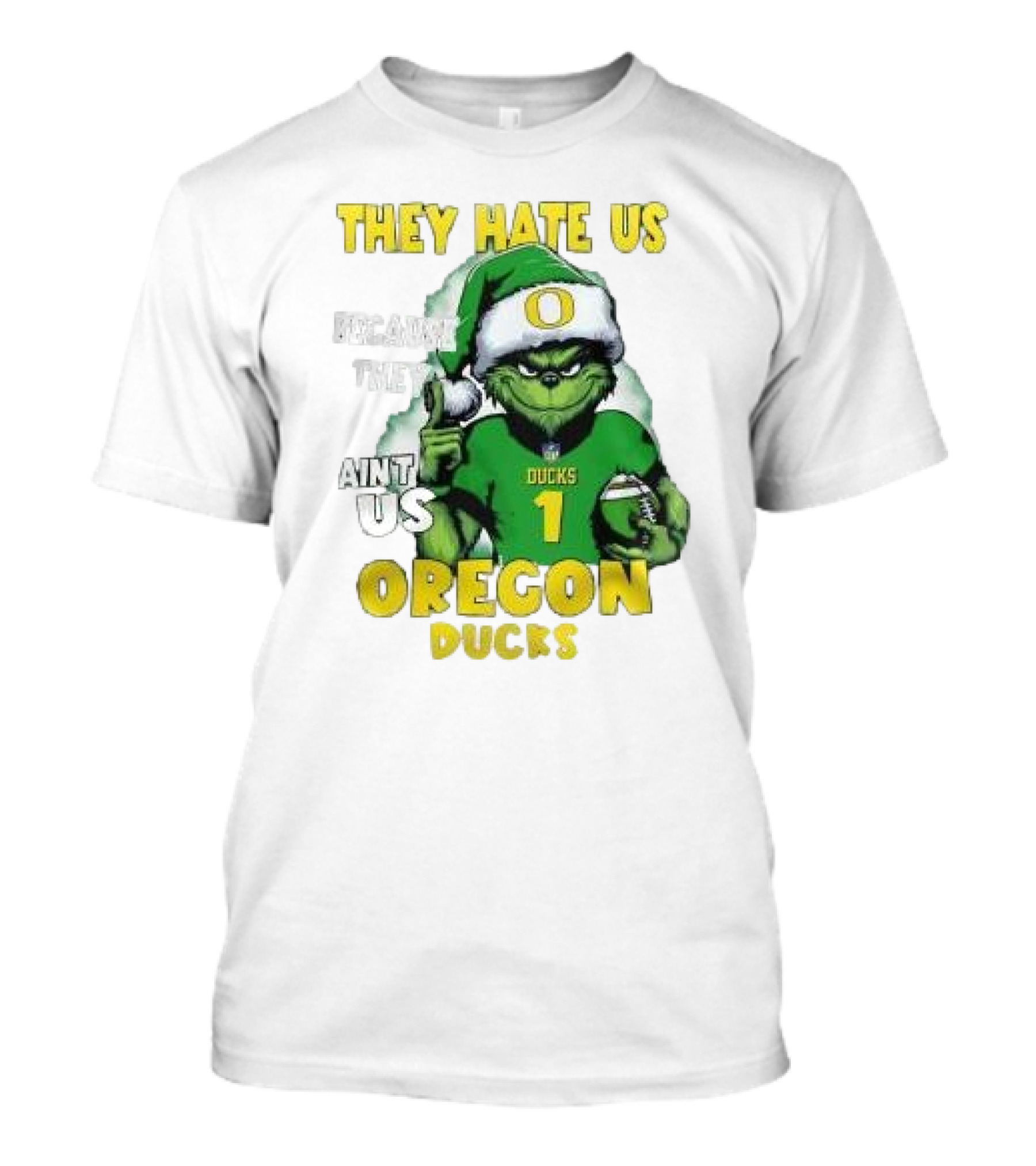 Sana Grinch They Hate Us Because They Ain’t Us Oregon Ducks Christmas 2024 Santa Football T-Shirt